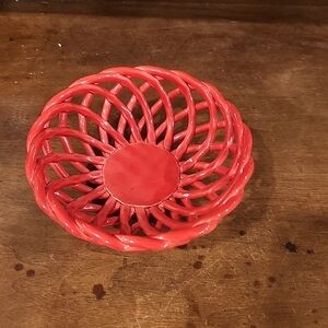 Vibrant Red Ceramic Woven Bowl